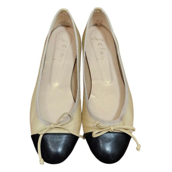 French Sole fs/ny Camille Cap Toe Leather Flats In Beige/Black - Size 8.5 - Picture 2 of 12